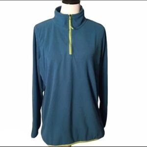 Orvis Women's 1/4 Zip Teal Microgrid Fleece Jacket w/Lime Green Trim size XL